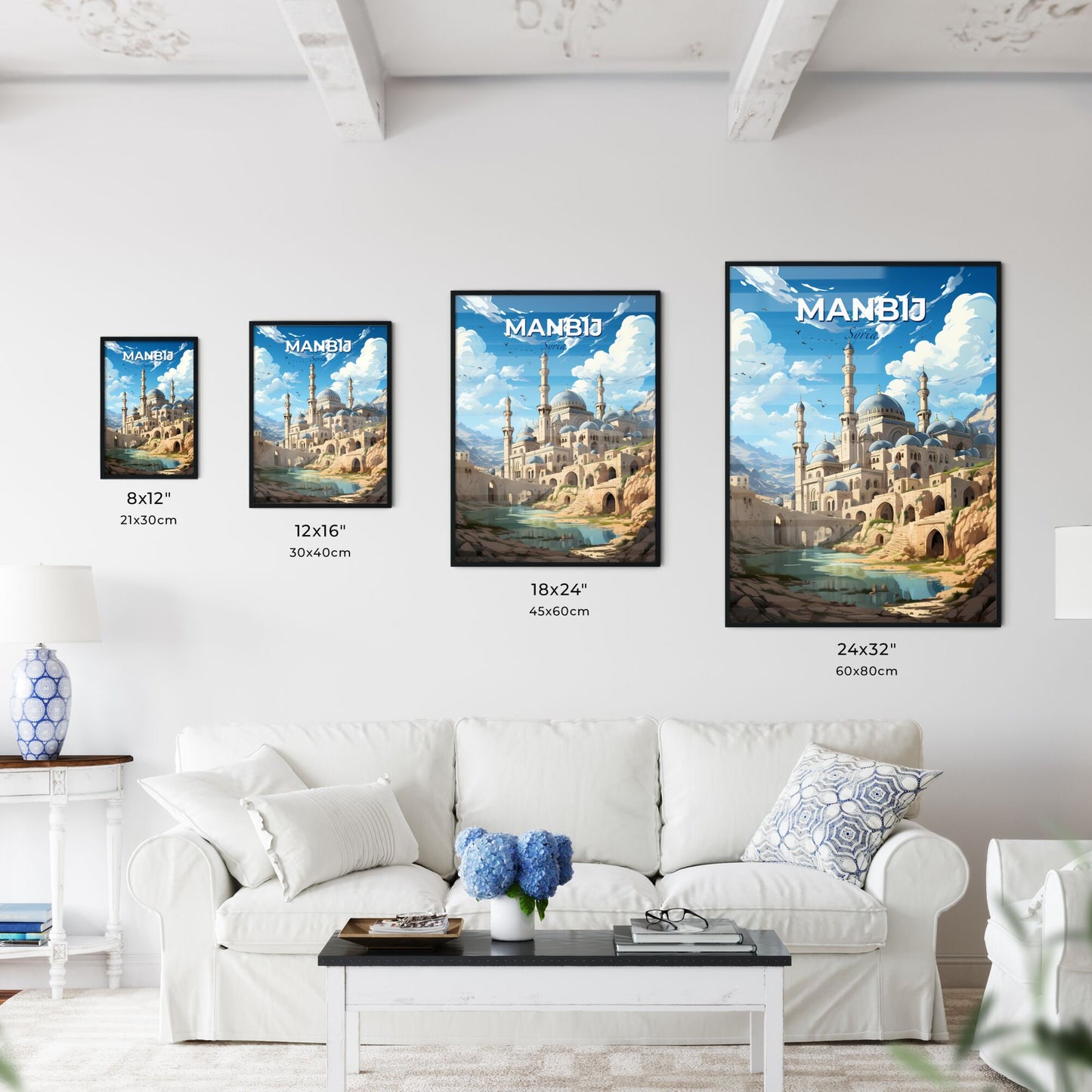 Manbij Syria City Skyline with Ancient Castle and River Art Painting Default Title