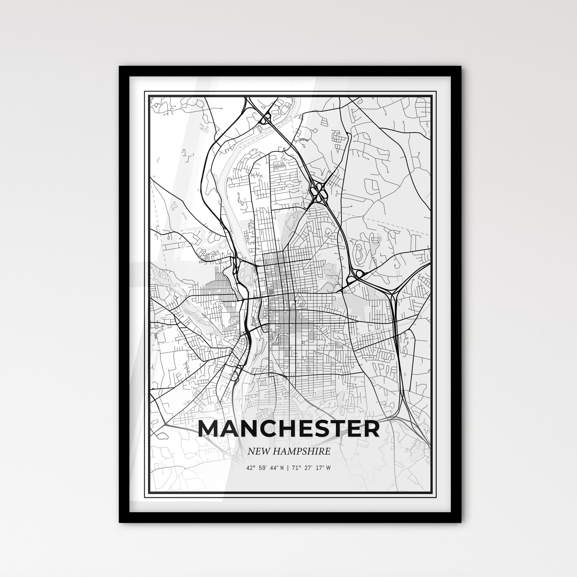 Manchester New Hampshire - Scandinavian Style City Map for Modern Home Decor