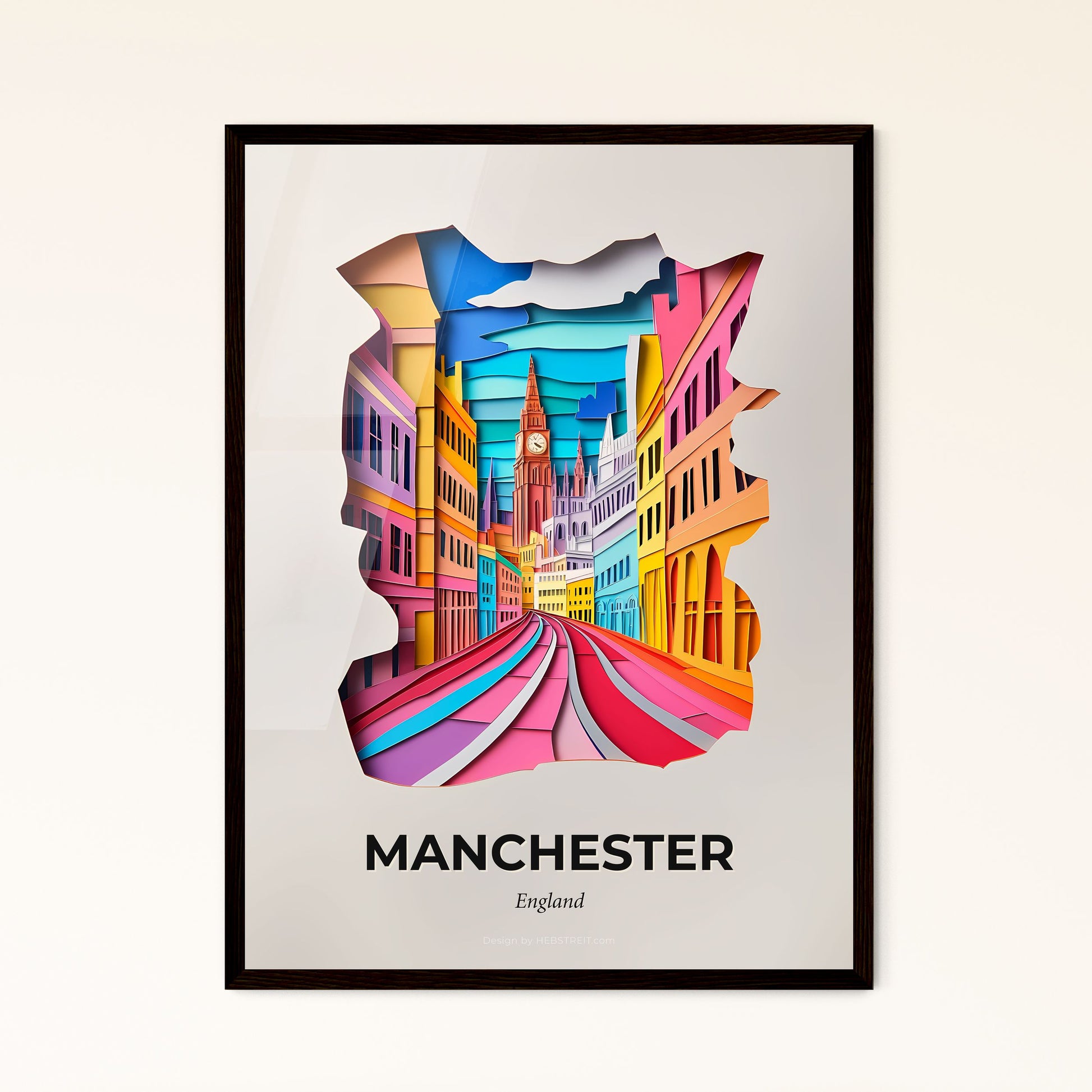 Vivid Manchester, England - a cut out of a city with a clock tower