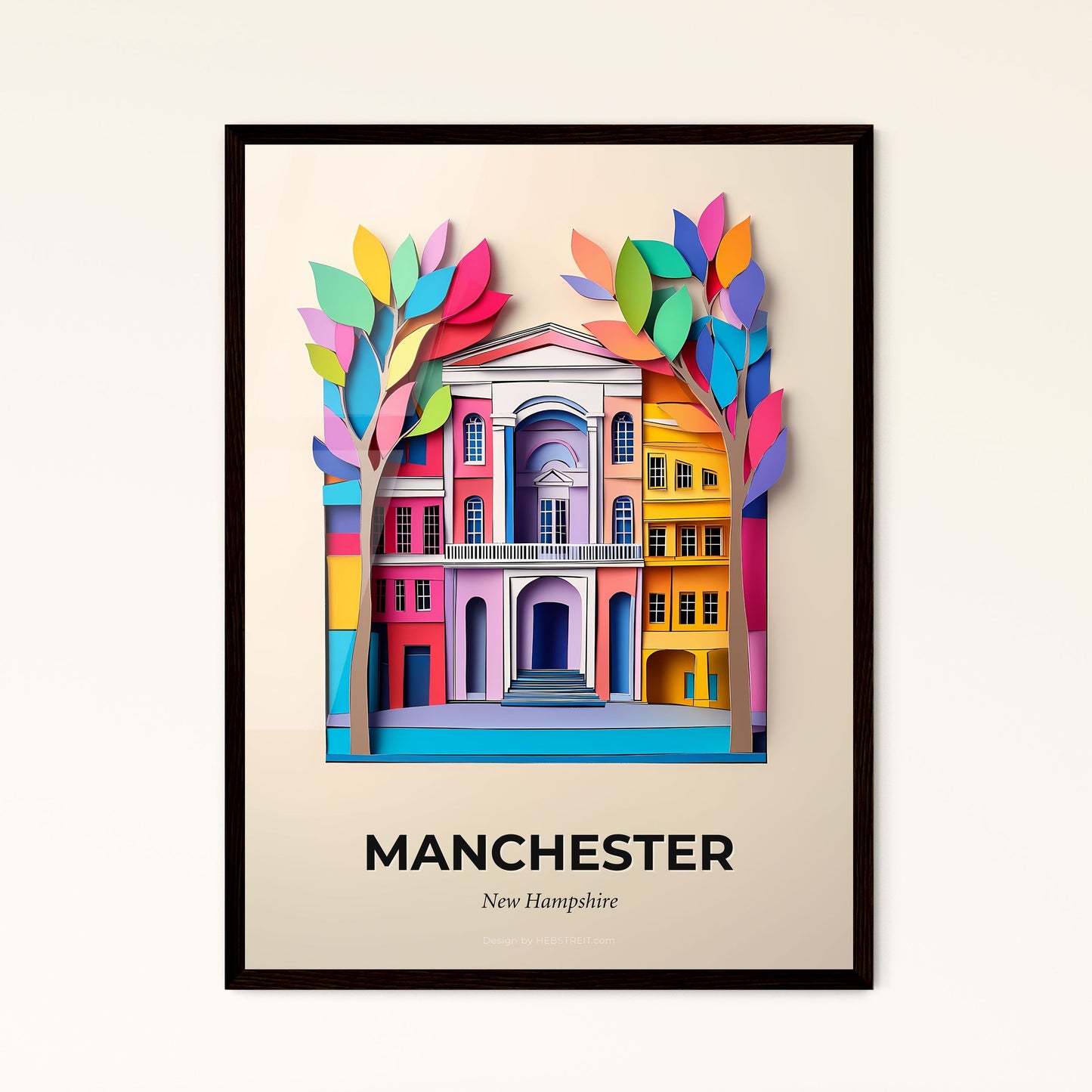 Vivid Manchester, New Hampshire - a paper cut of a building with trees