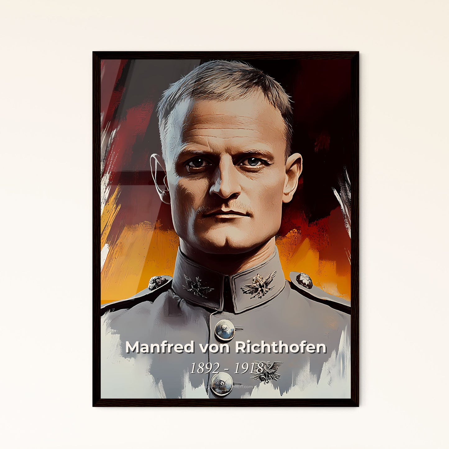 Portrait of Manfred von Richthofen, 1892 - 1918. Impressionistic painting of a man in a military uniform.