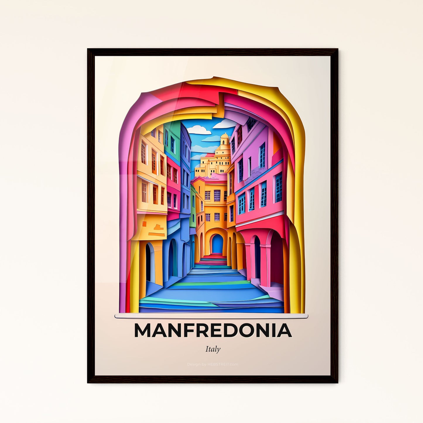 Vivid Manfredonia, Italy - a colorful city street with a clock tower