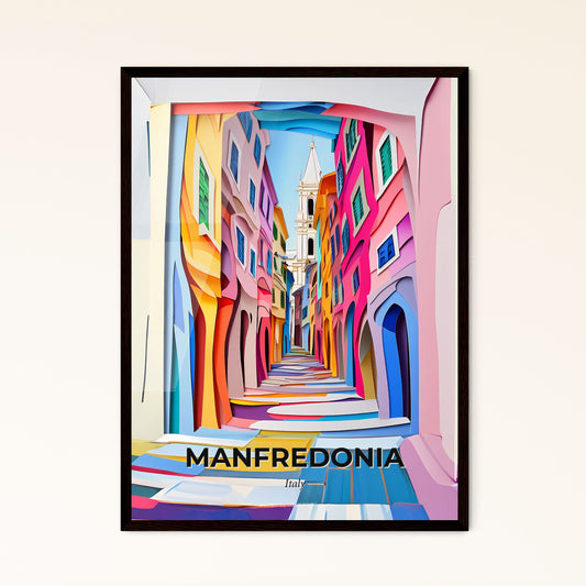 Vivid Manfredonia, Italy - a painting of a narrow street with colorful buildings