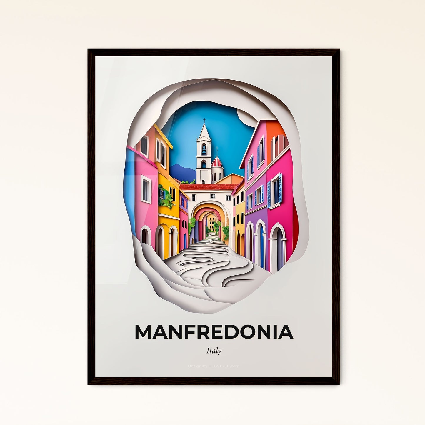 Vivid Manfredonia, Italy - a paper cut of a street with a clock tower