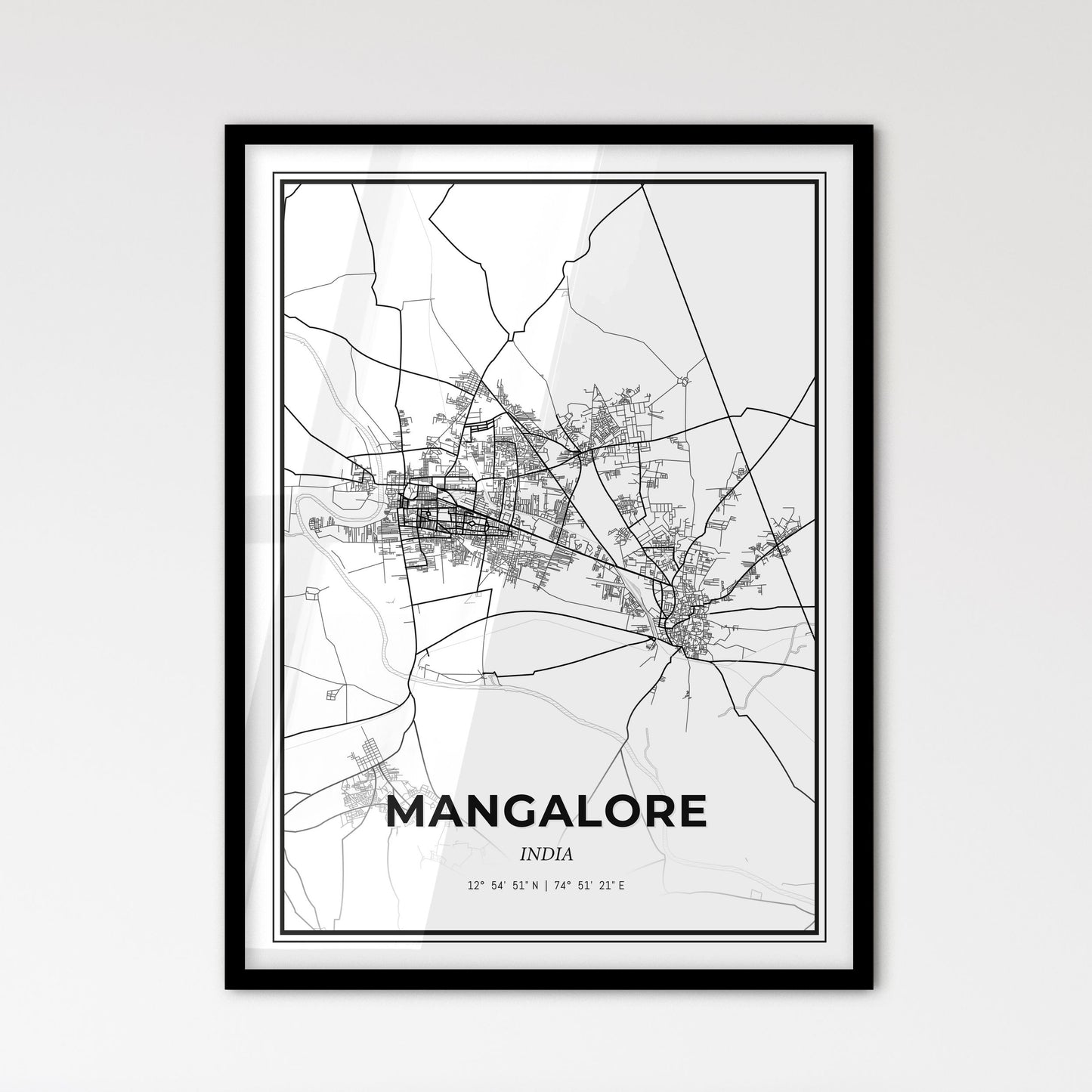 Mangalore India - Scandinavian Style City Map for Modern Home Decor