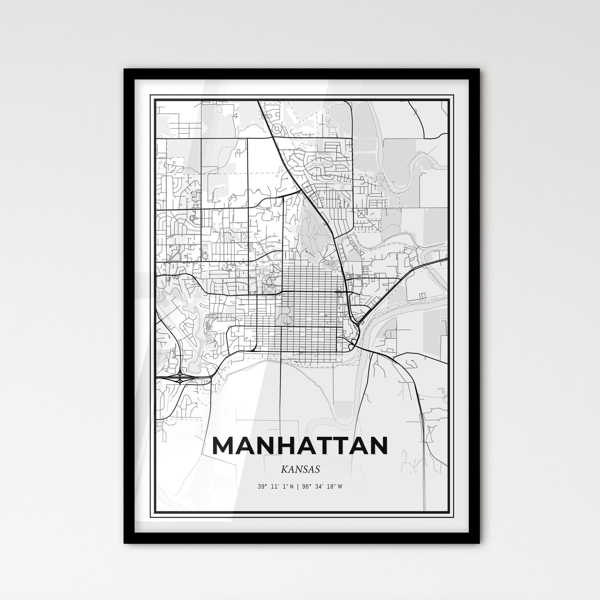 Manhattan Kansas - Scandinavian Style City Map for Modern Home Decor