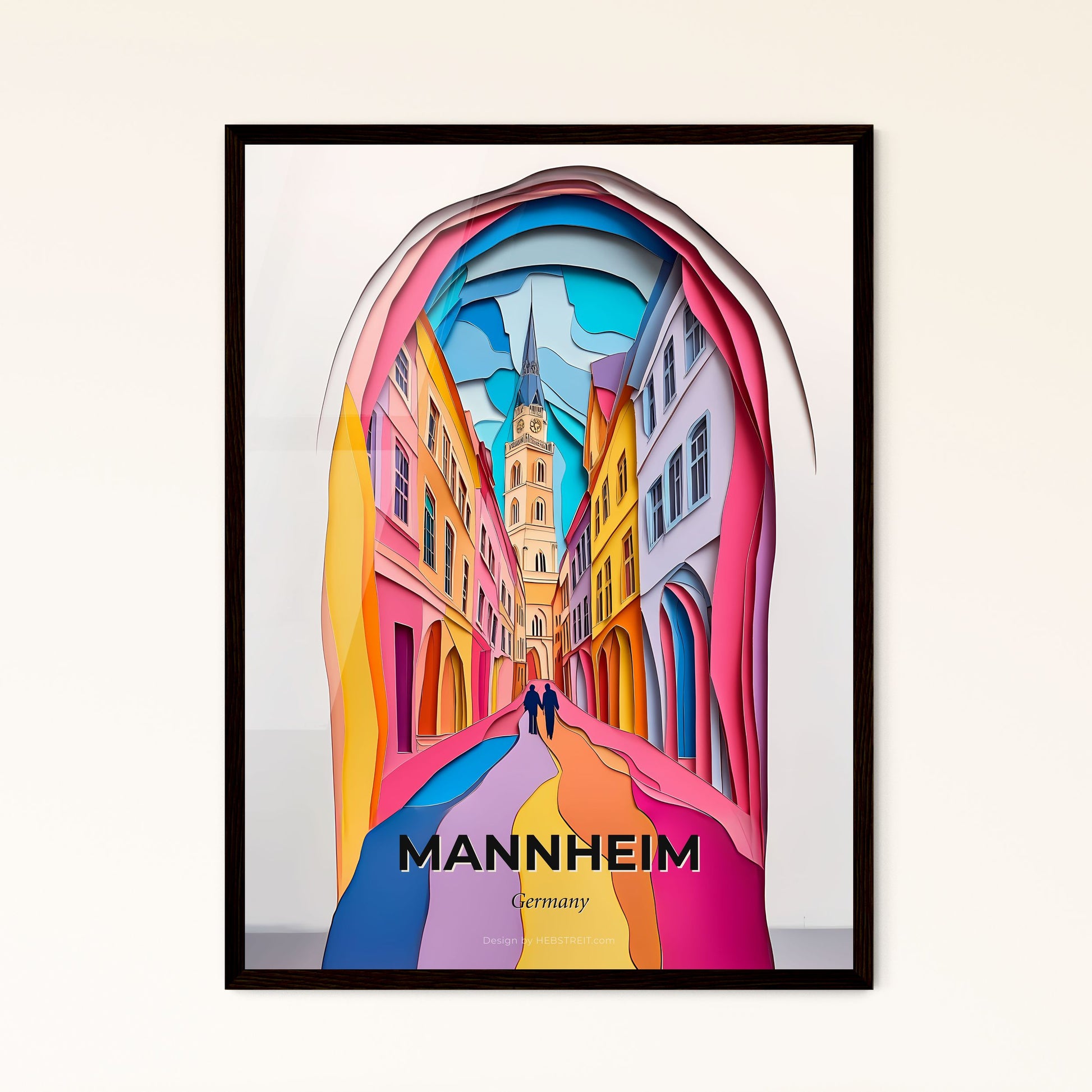 Vivid Mannheim, Germany - a paper cut of a street with a clock tower