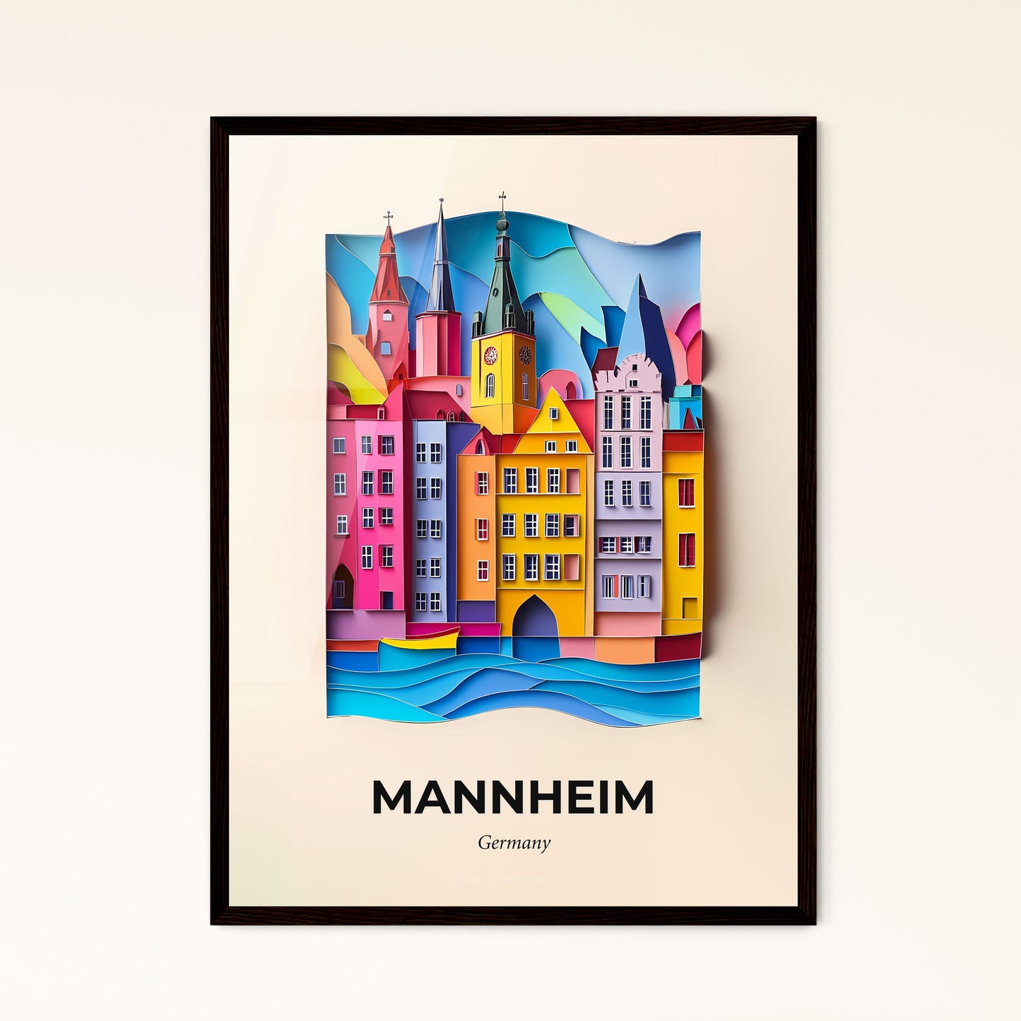 Vivid Mannheim, Germany - a paper cut of a city with a clock on top