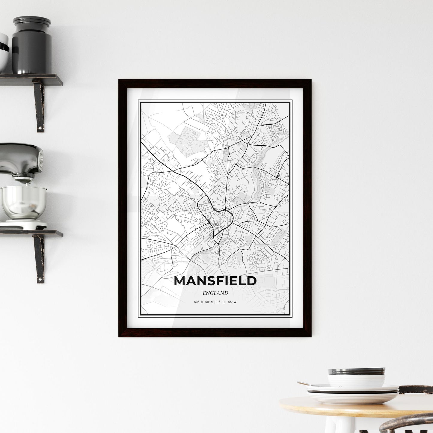 Mansfield England - Minimal City Map