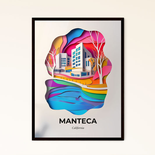 Vivid Manteca, California - a paper cut of a city with a river