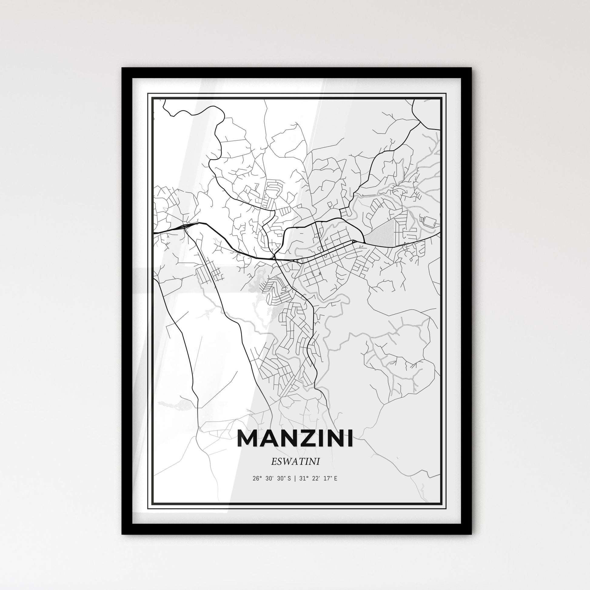 Manzini Eswatini - Scandinavian Style City Map for Modern Home Decor