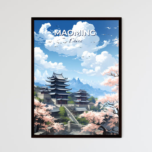 Maoming Skyline Art Painting Pagoda Cherry Blossoms Cityscape China Building Landscape Default Title