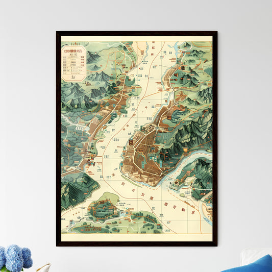 City map painting yellow green color paintin - Framed Art Print