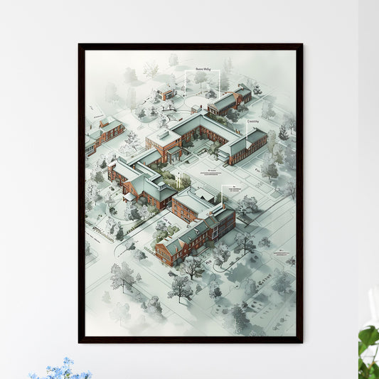 Fantasy Map of Building Ravenwing with Surro - Framed Art Print