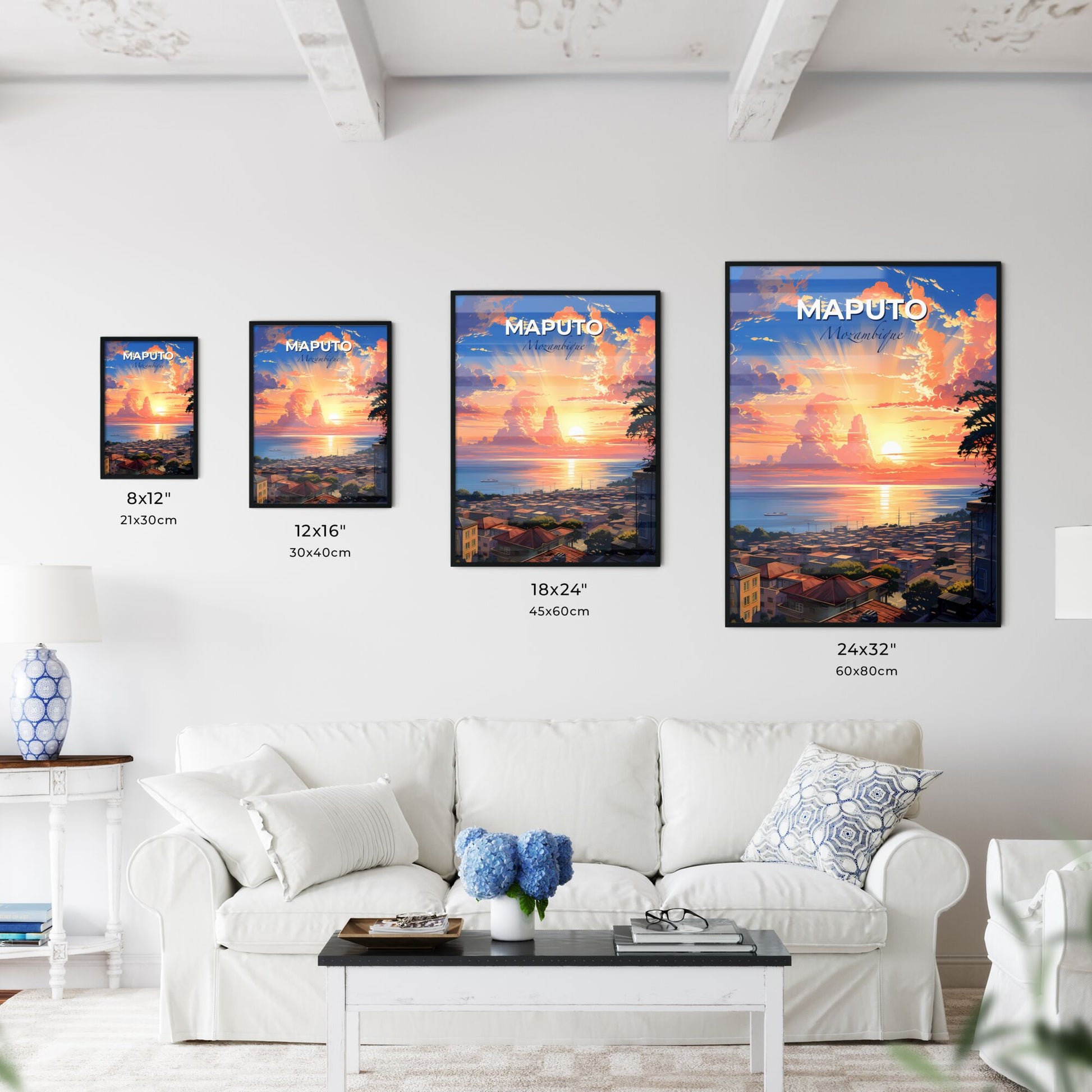 Vibrant Painting of Maputo Mozambique Skyline with Sunset Accents Default Title