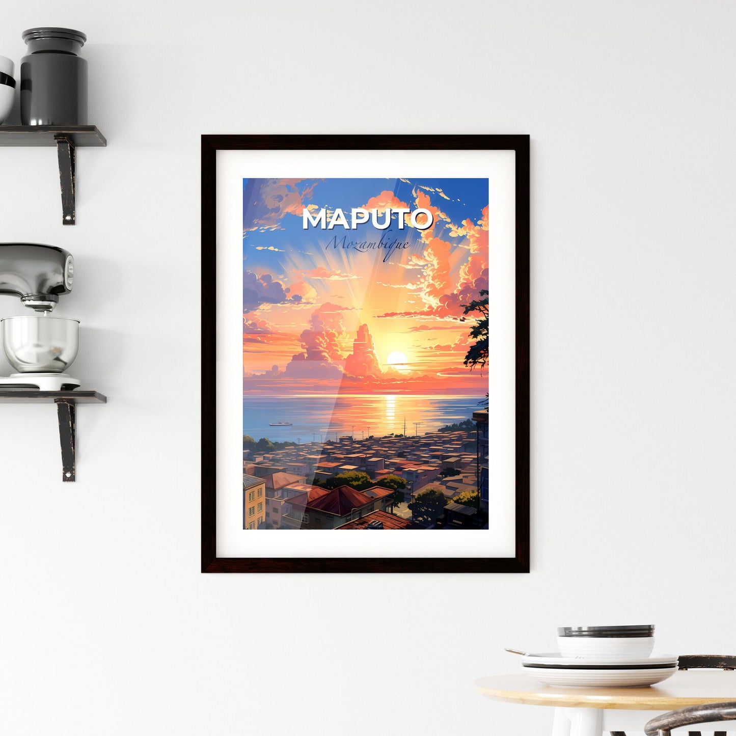 Vibrant Painting of Maputo Mozambique Skyline with Sunset Accents Default Title