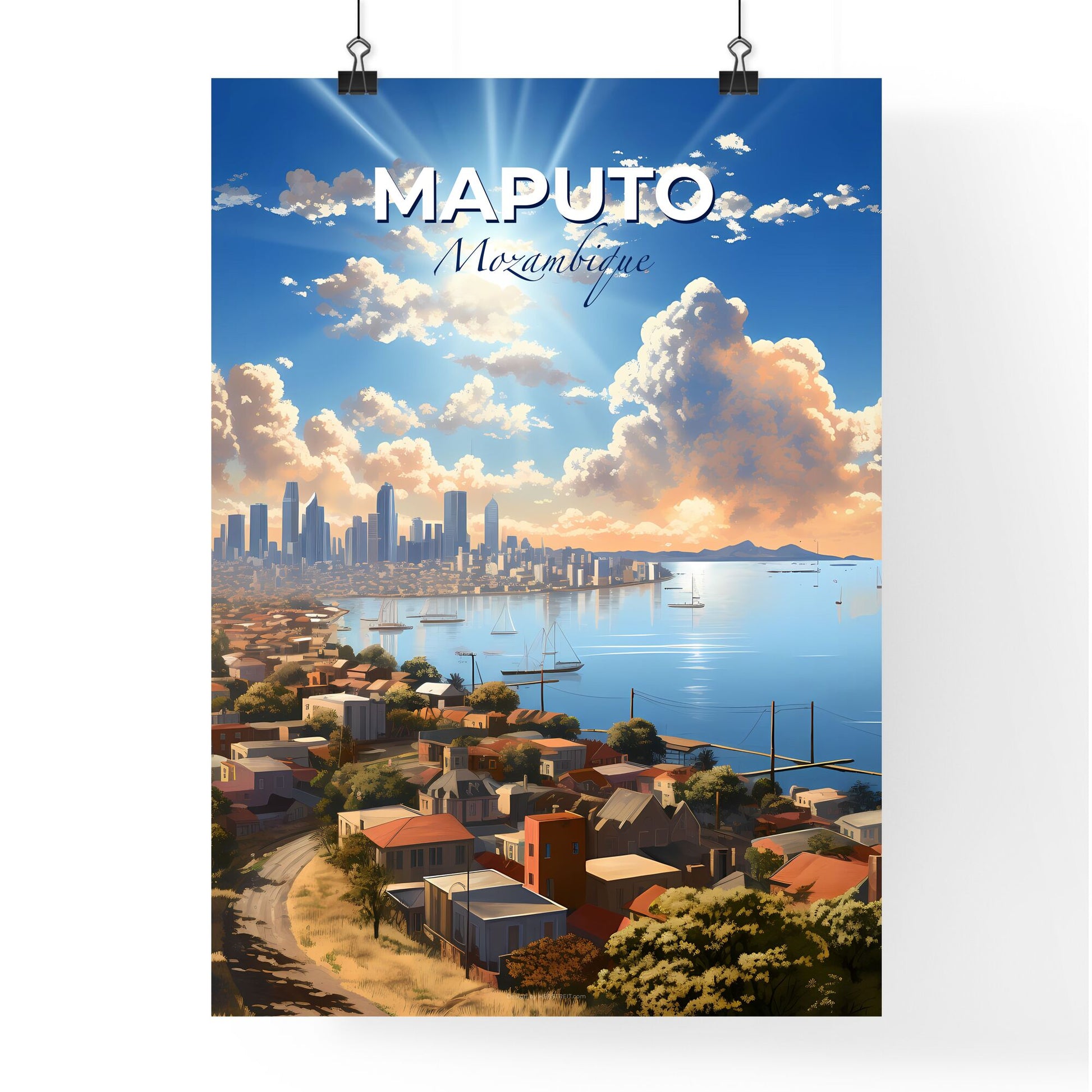 Artistic Depiction of Maputo Mozambique Skyline with Vibrant Colors on a City by Water Default Title