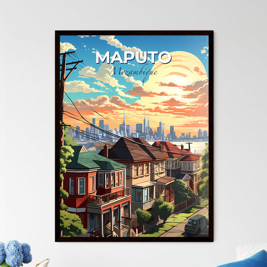 Vibrant Painting of Maputo Mozambique Skyline with Houses, Trees, and City Background Default Title