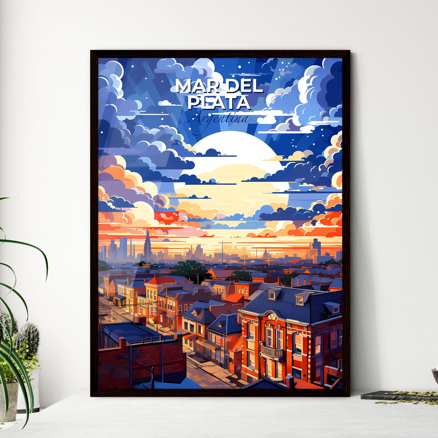 Vibrant Artistic Cityscape Painting of Mar del Plata Argentina with Colorful Buildings and Sky Default Title