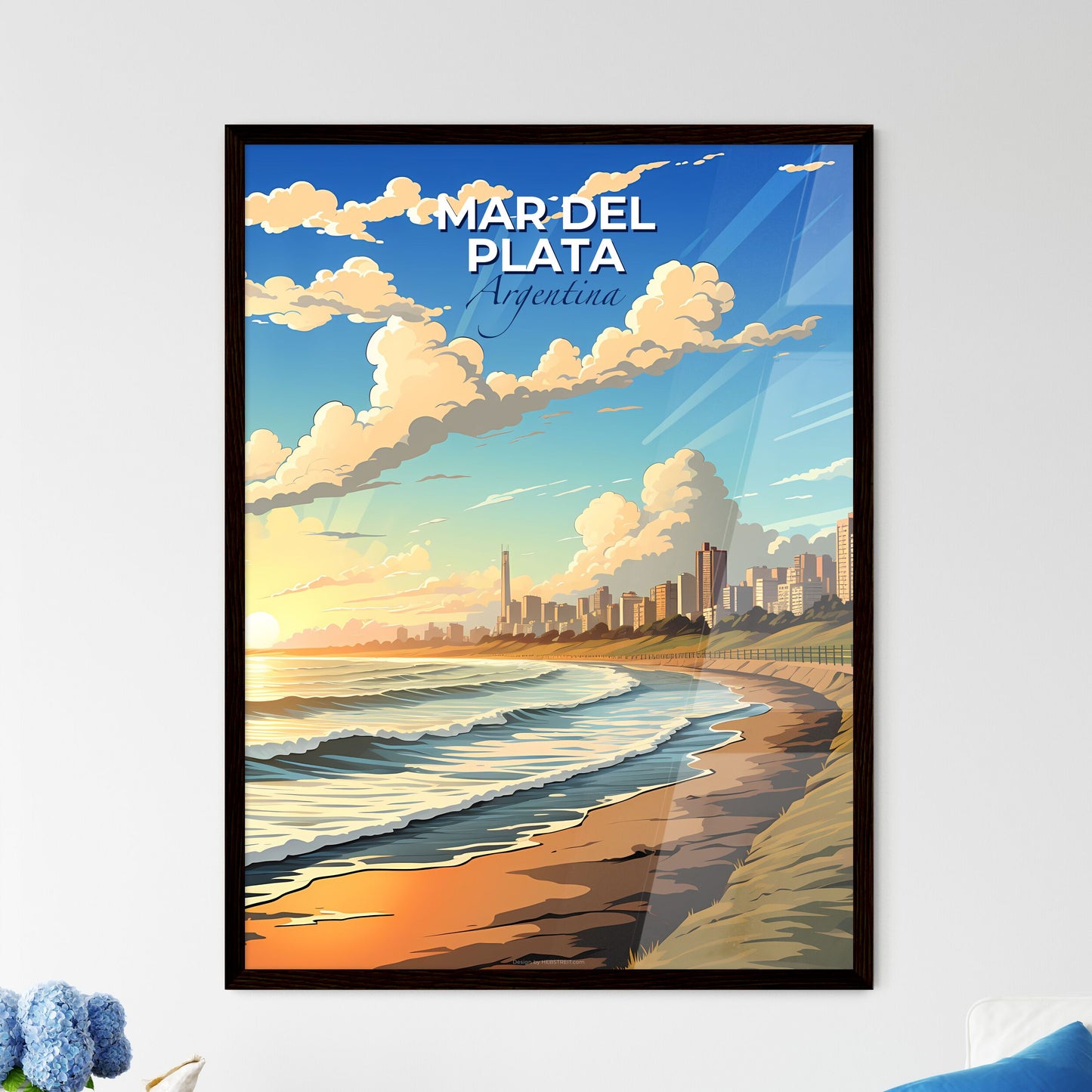 Vibrant Painting of Beach City Skyline: Mar del Plata Argentina Default Title