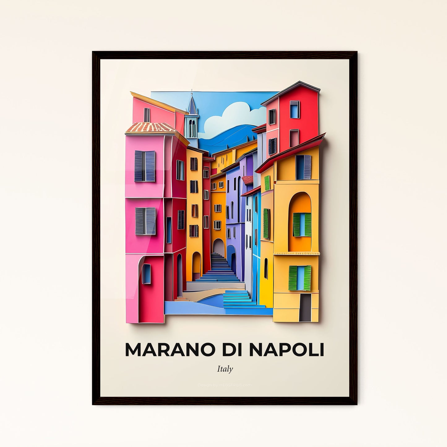 Vivid Marano di Napoli, Italy - a colorful city with a clock tower