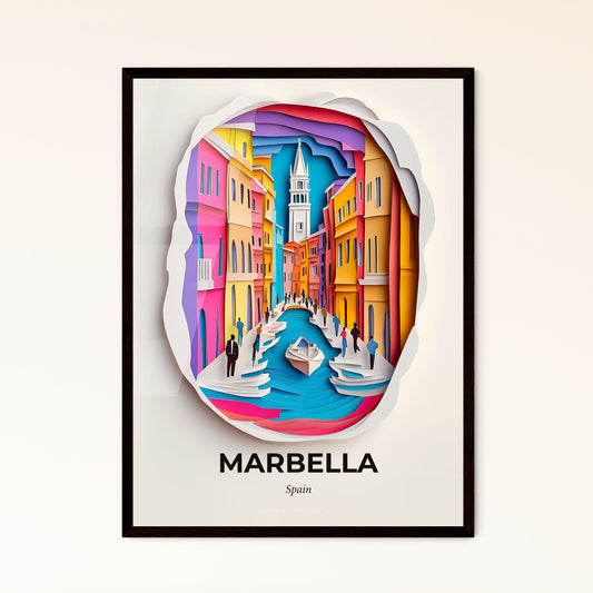 Vivid Marbella, Spain - a paper cut of a canal with boats