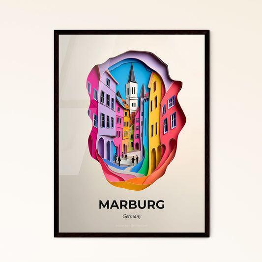 Vivid Marburg, Germany - a paper cut of a city with a clock tower