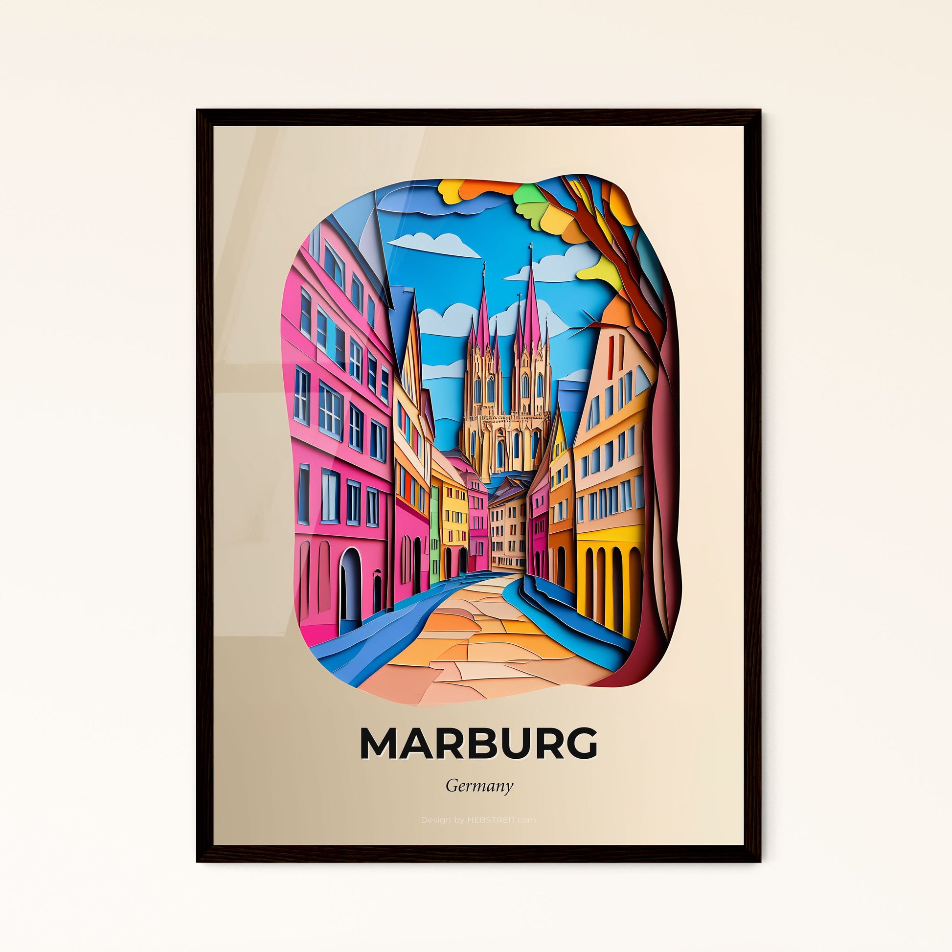 Vivid Marburg, Germany - a city street with a church in the background