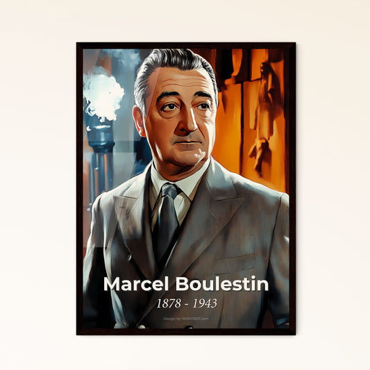 Portrait of Marcel Boulestin, 1878 - 1943. Impressionistic painting of a man in a suit.