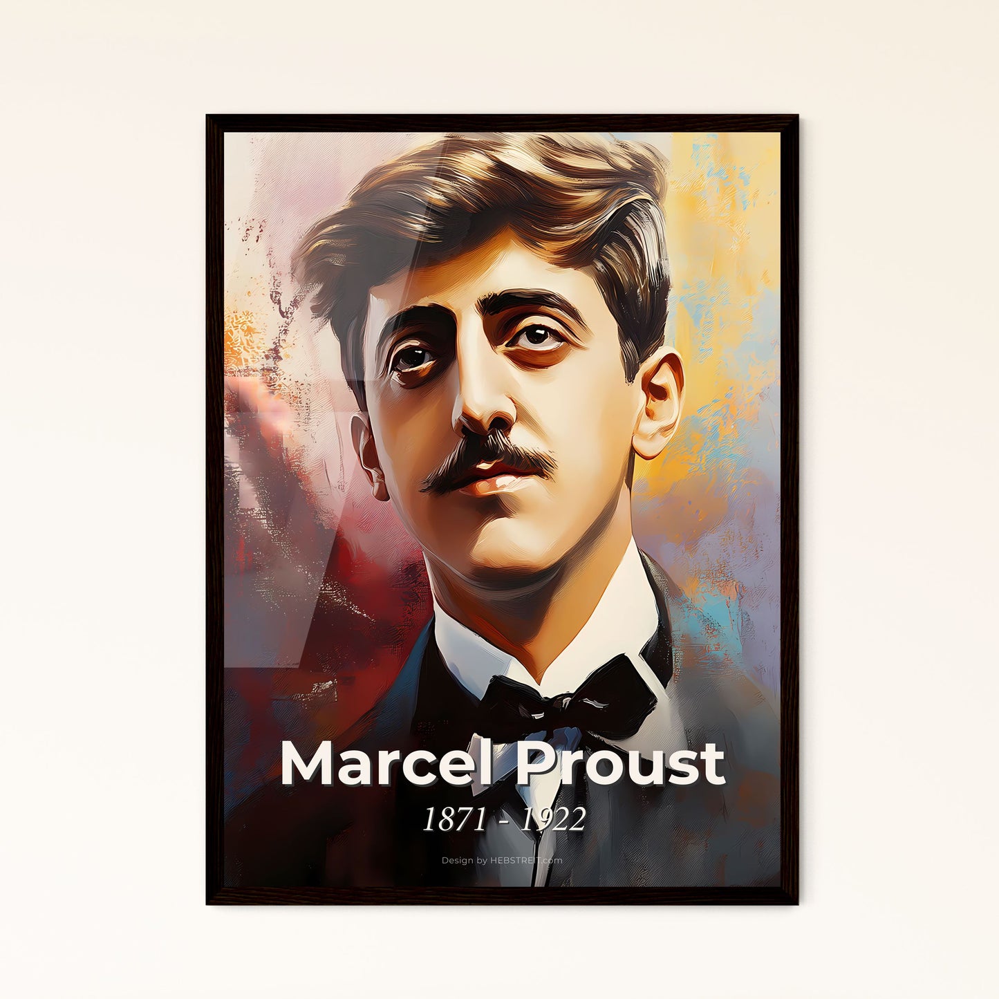 Portrait of Marcel Proust, 1871 - 1922. Impressionistic painting of a man with a mustache and a bow tie.