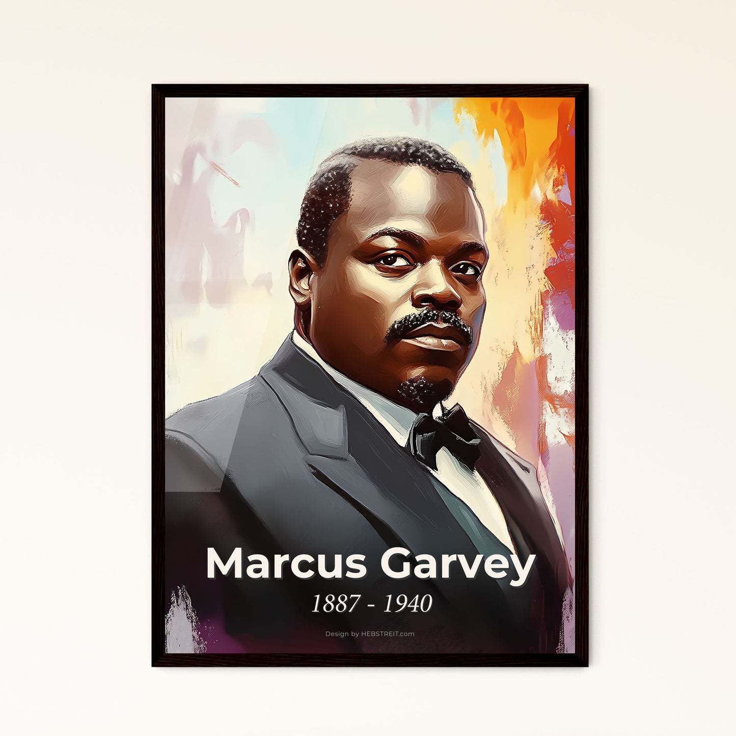 Portrait of Marcus Garvey, 1887 - 1940. Impressionistic painting of a man in a suit.