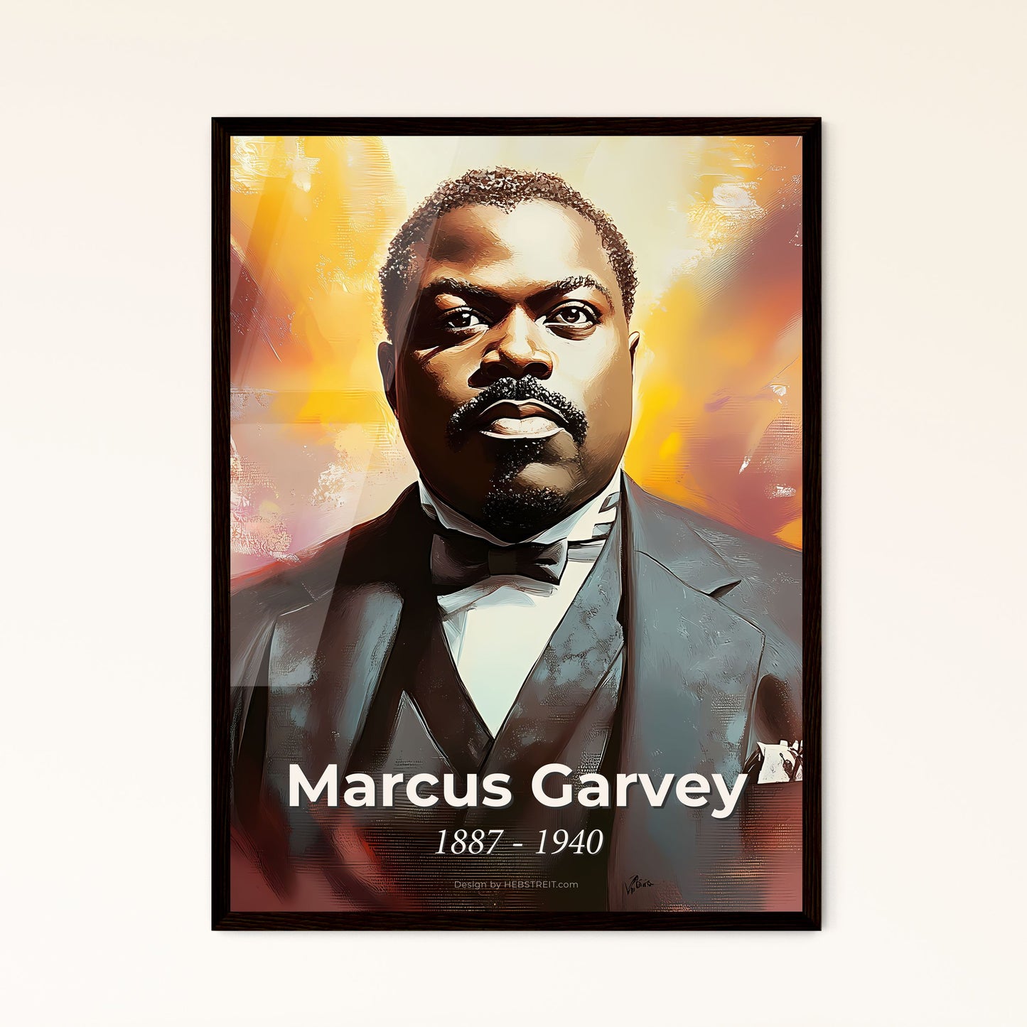 Portrait of Marcus Garvey, 1887 - 1940. Impressionistic painting of a man in a suit.