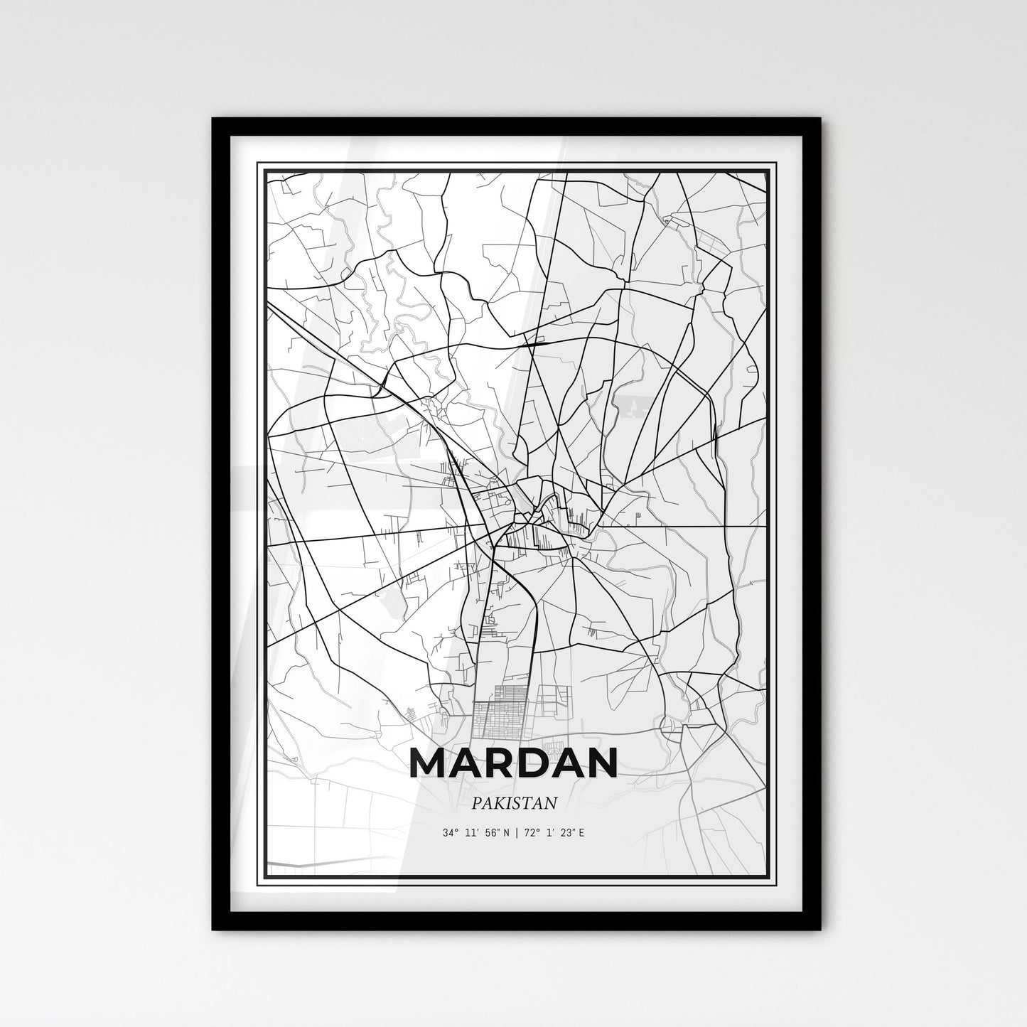 Mardan Pakistan - Scandinavian Style City Map for Modern Home Decor