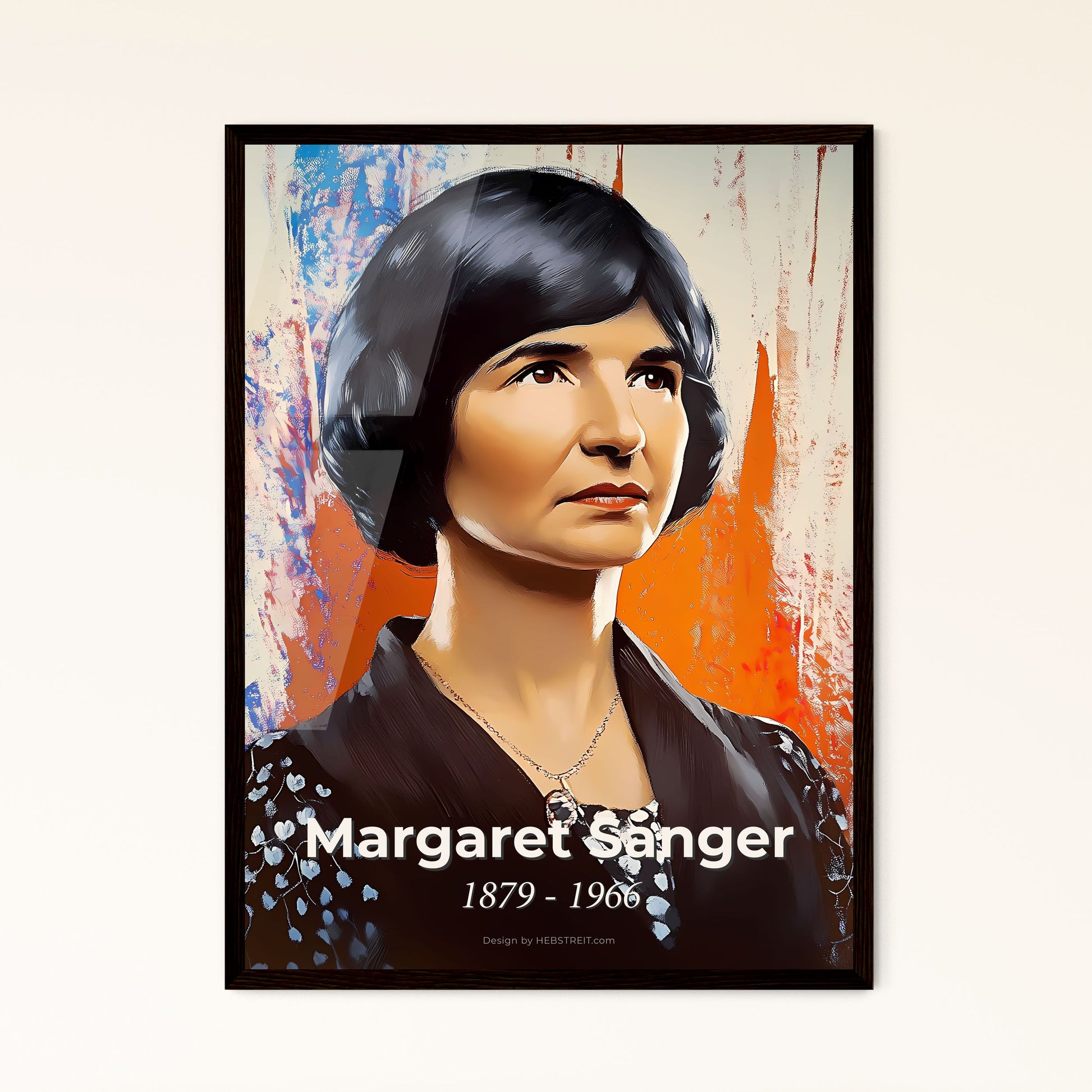 Portrait of Margaret Sanger, 1879 - 1966. Impressionistic painting of a woman with short black hair.