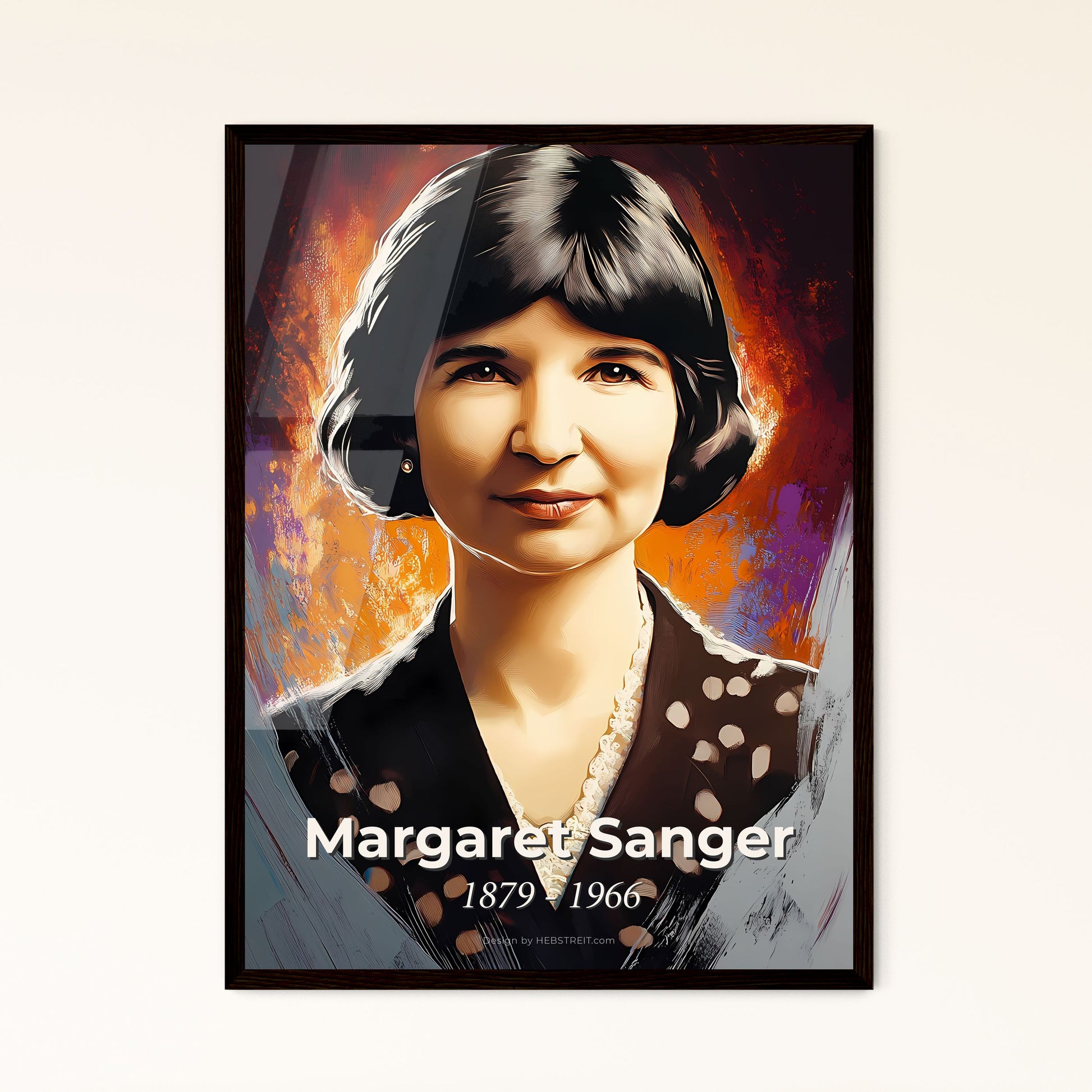 Portrait of Margaret Sanger, 1879 - 1966. Impressionistic painting of a woman with short hair wearing a black shirt.