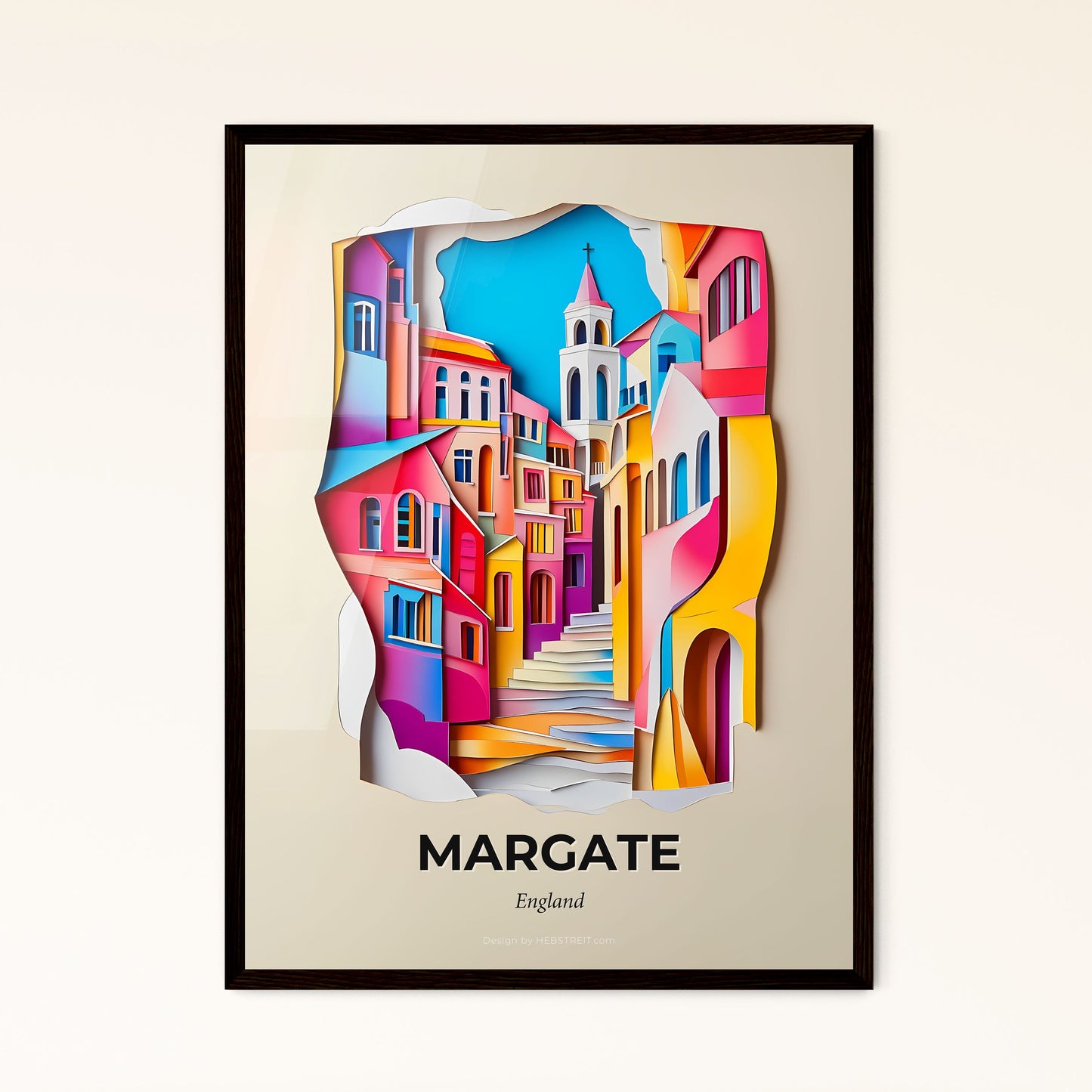 Vivid Margate, England - a paper cut of a city with a steeple