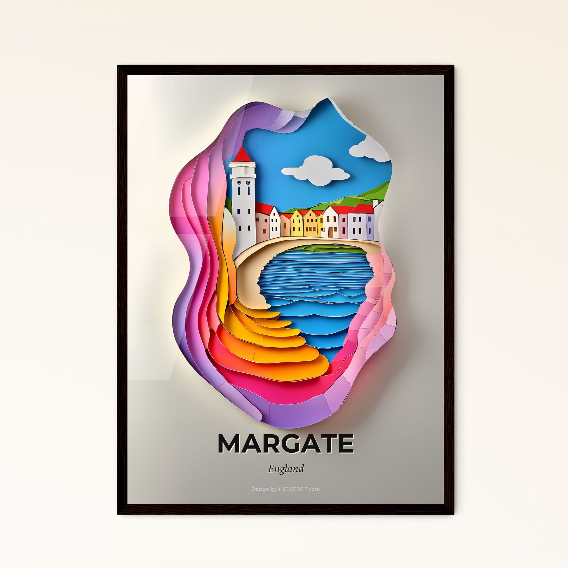 Vivid Margate, England - a paper cut of a lighthouse and a beach