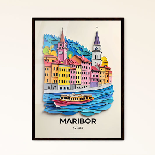 Vivid Maribor, Slovenia - a paper cut of a city with a boat in the water