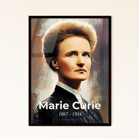 Portrait of Marie Curie, 1867 - 1934. Impressionistic painting of a woman with a short haircut.