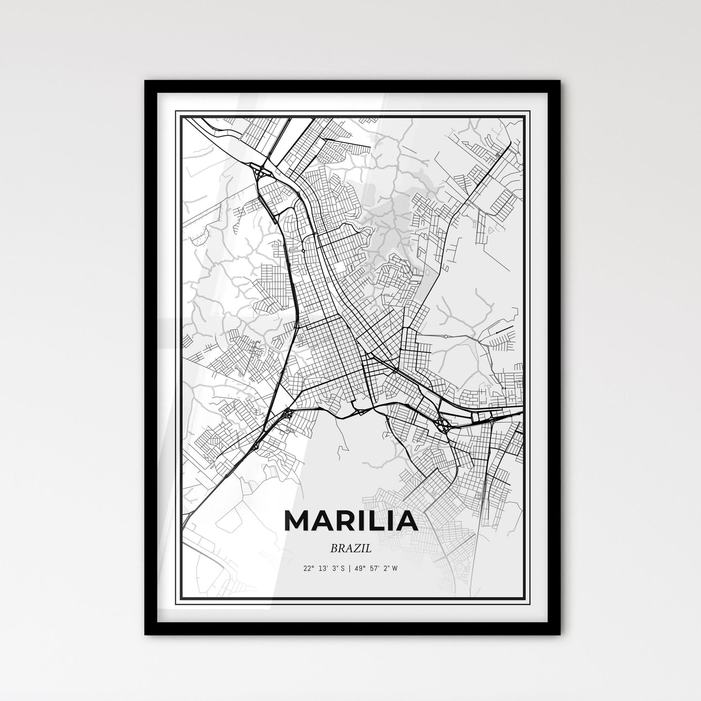 Marilia Brazil - Scandinavian Style City Map for Modern Home Decor