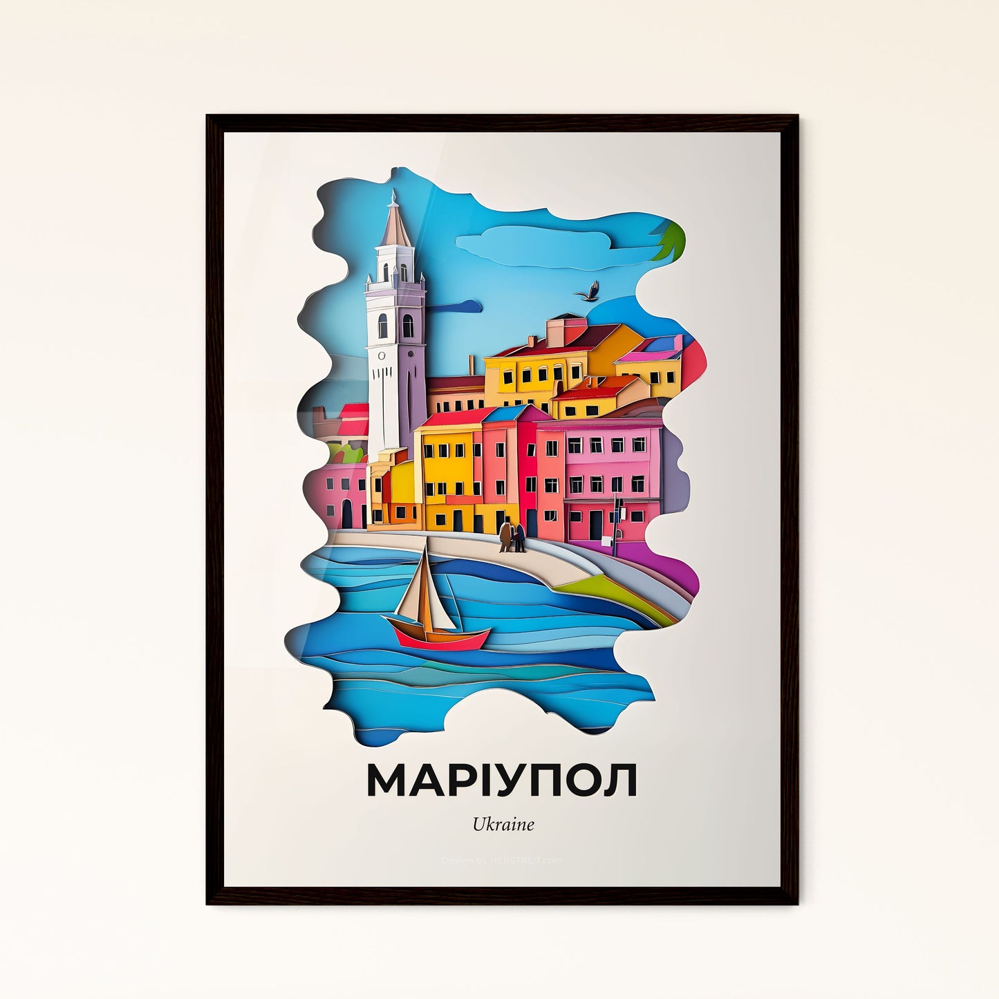 Vivid Mariupol, Ukraine - a boat in the water near a city