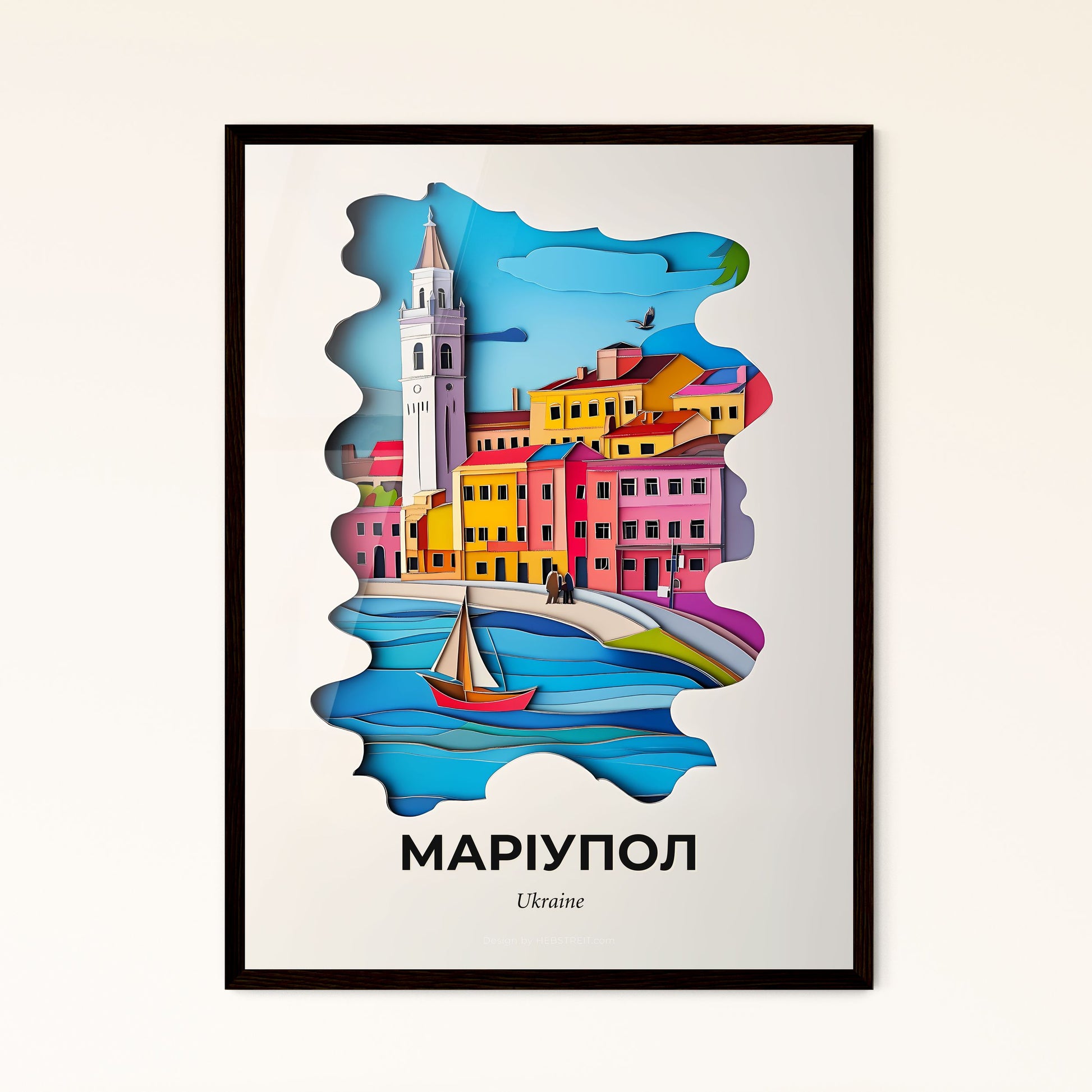 Vivid Mariupol, Ukraine - a boat in the water near a city