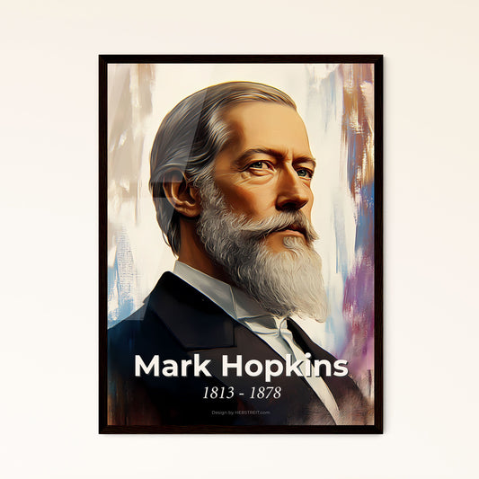 Portrait of Mark Hopkins, 1813 - 1878. Impressionistic painting of a man with a beard.