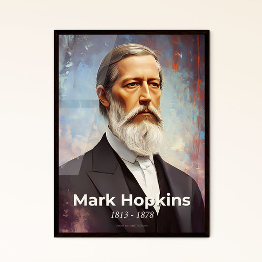 Portrait of Mark Hopkins, 1813 - 1878. Impressionistic painting of a man with a beard.