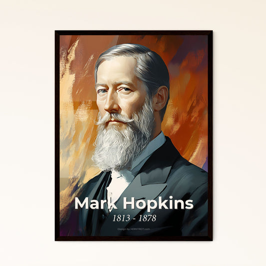 Portrait of Mark Hopkins, 1813 - 1878. Impressionistic painting of a man with a beard.