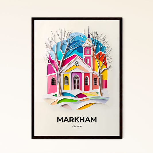 Vivid Markham, Canada - a paper cut of a church with a clock on it