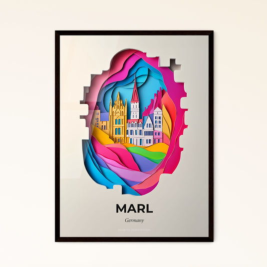 Vivid Marl, Germany - a paper cut of a city with a rainbow swirl