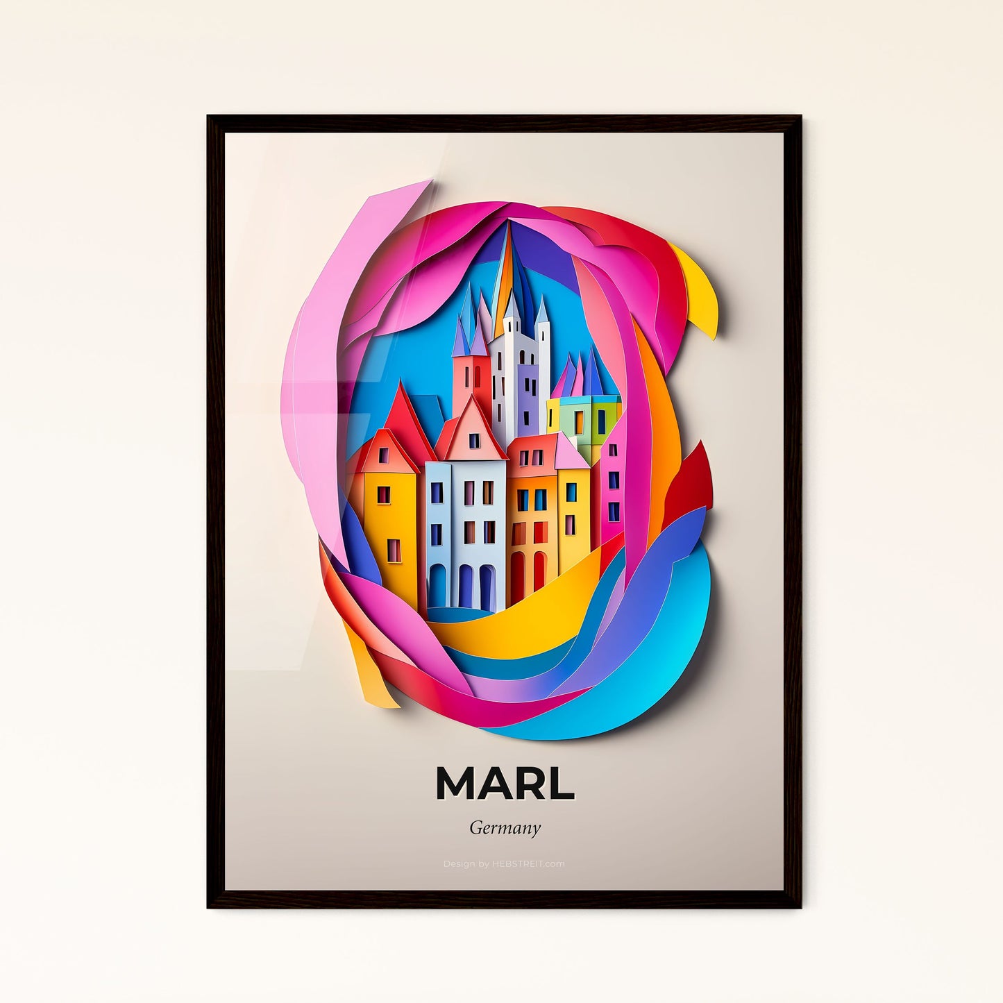 Vivid Marl, Germany - a paper cut of a city with a rainbow swirl