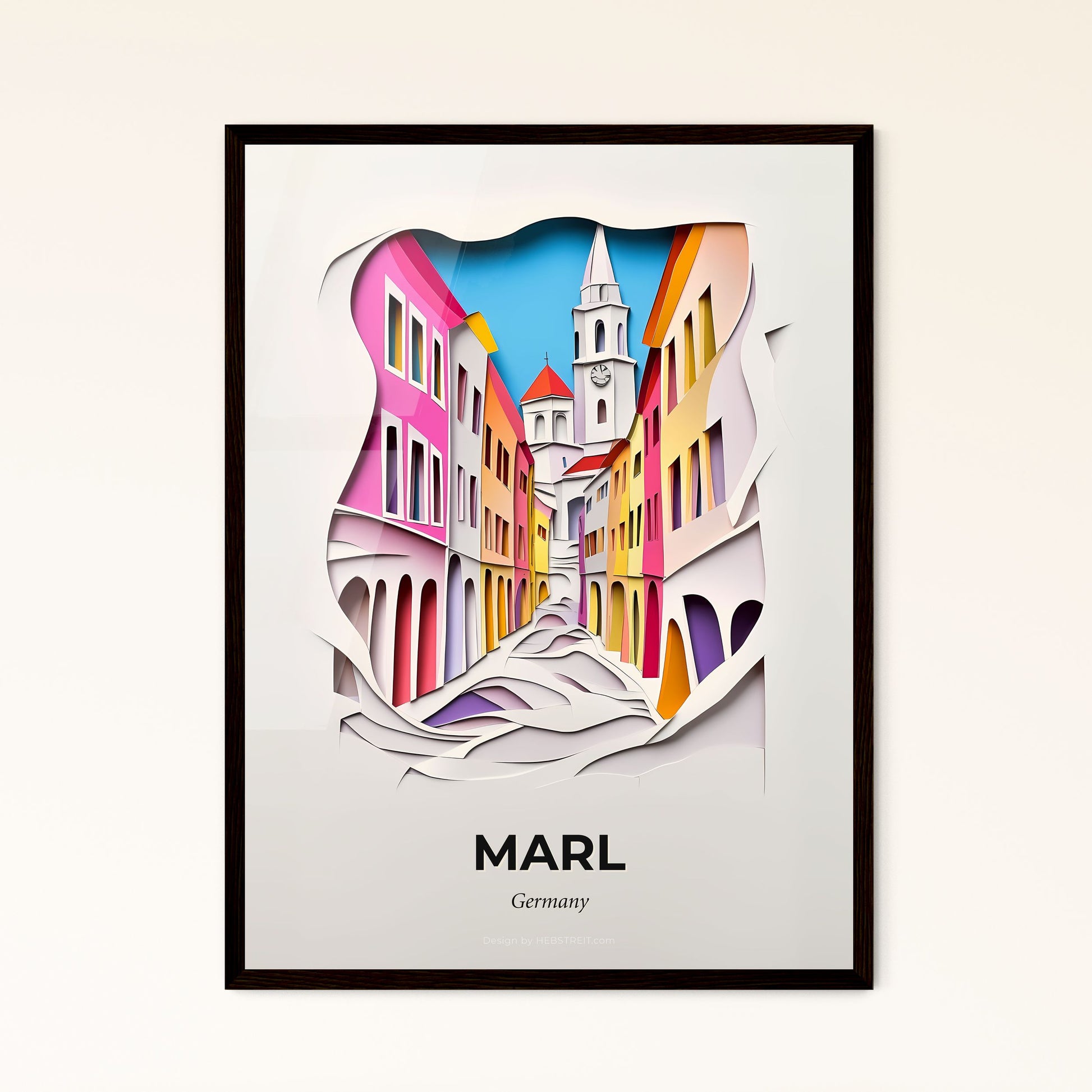 Vivid Marl, Germany - a paper cut of a street with a clock tower