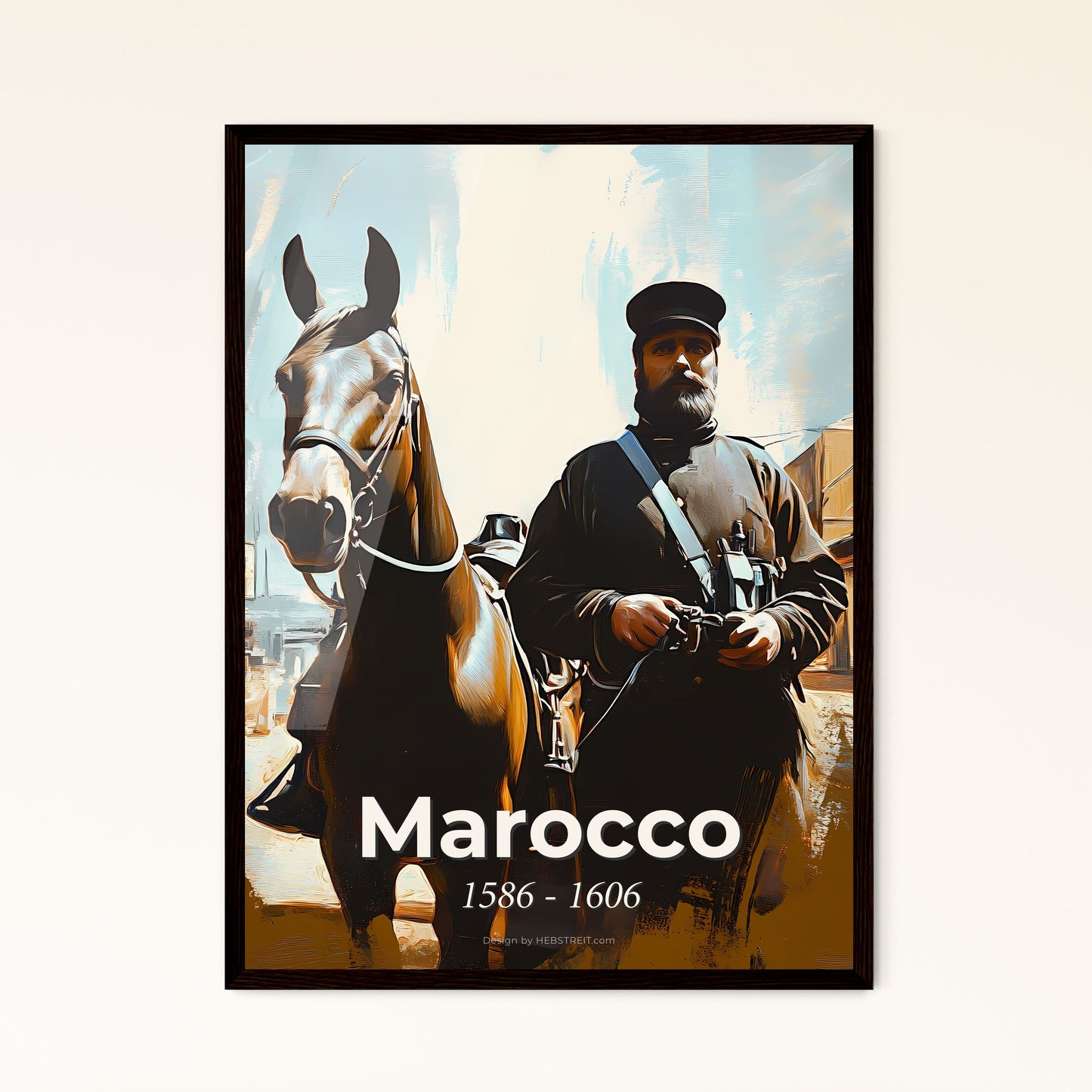 Portrait of Marocco, 1586 - 1606. Impressionistic painting of a man with a beard and a horse.